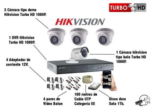 Cctv Kit Hikvision 1080p Full Hd Dvr 8c Cámaras De Seguridad